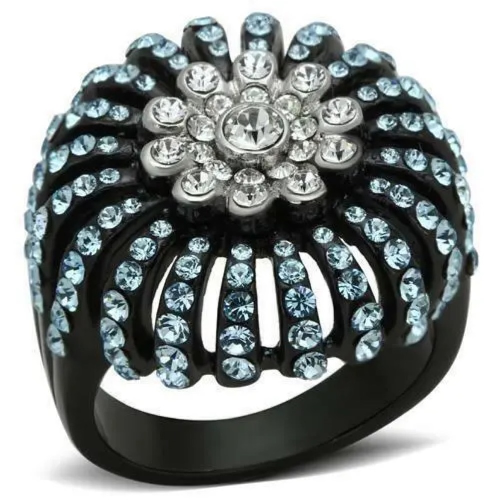 Deco Style Ring Crystal Black Stainless steel